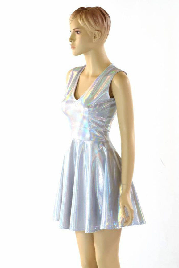 Holographic V Neck Skater Dress - Coquetry Clothing