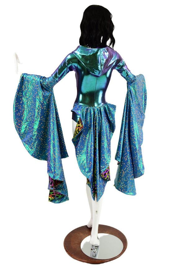 Hooded Laceup Sorceress Sleeve Romper with Tuxedo Back - Coquetry Clothing