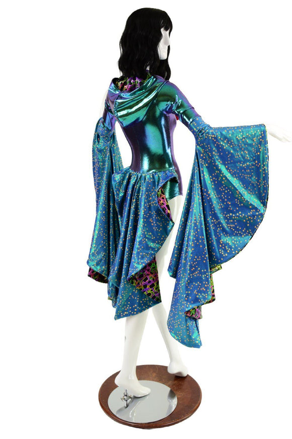Hooded Laceup Sorceress Sleeve Romper with Tuxedo Back - Coquetry Clothing