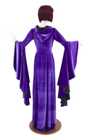 Hooded Purple Velvet Sorceress Sleeve Gown - Coquetry Clothing