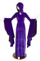 Hooded Purple Velvet Sorceress Sleeve Gown - Coquetry Clothing