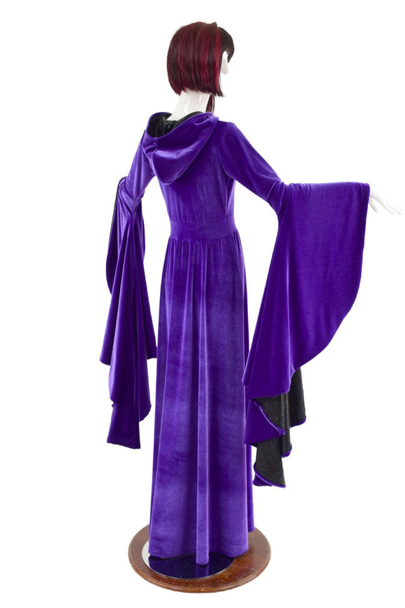 Hooded Purple Velvet Sorceress Sleeve Gown - Coquetry Clothing