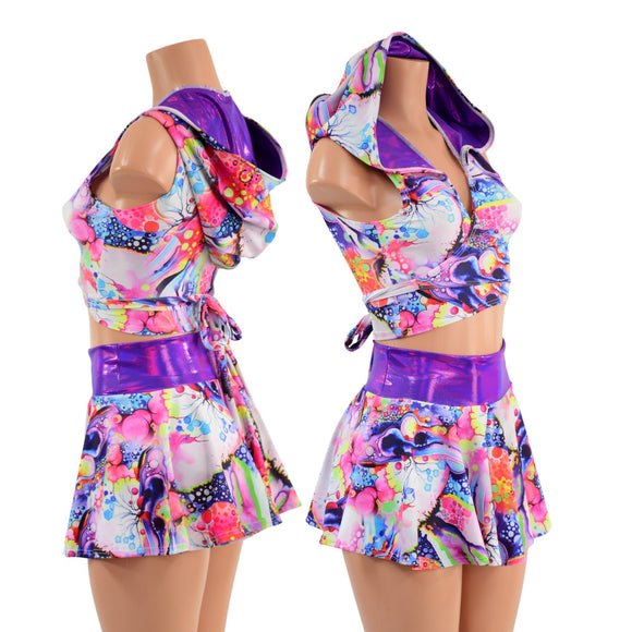 Hooded Wrap & Tie Top and Culotte Set - Coquetry Clothing