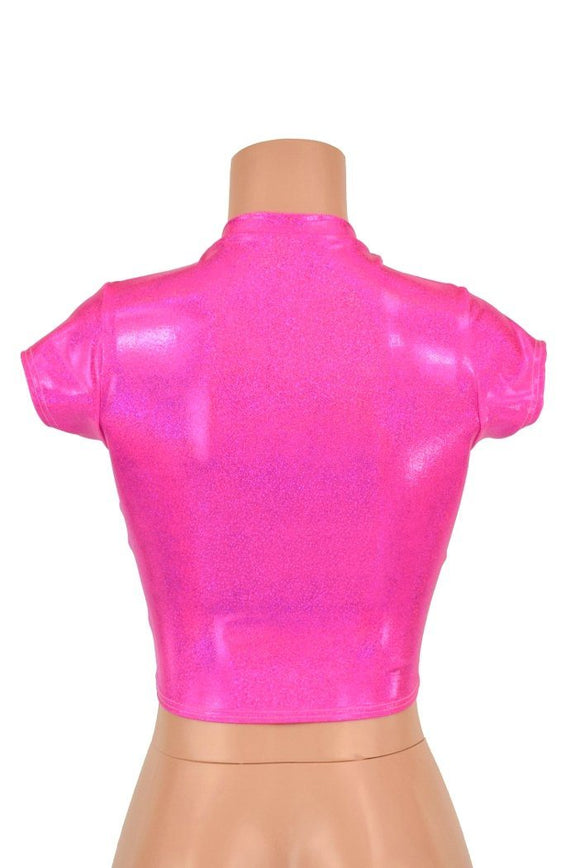 Hot Pink Sparkly Jewel Crop Top - Coquetry Clothing