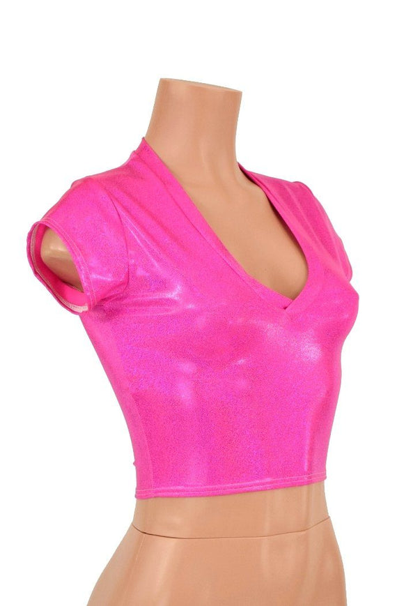 Hot Pink Sparkly Jewel Crop Top - Coquetry Clothing
