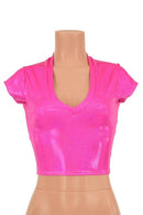 Hot Pink Sparkly Jewel Crop Top - Coquetry Clothing