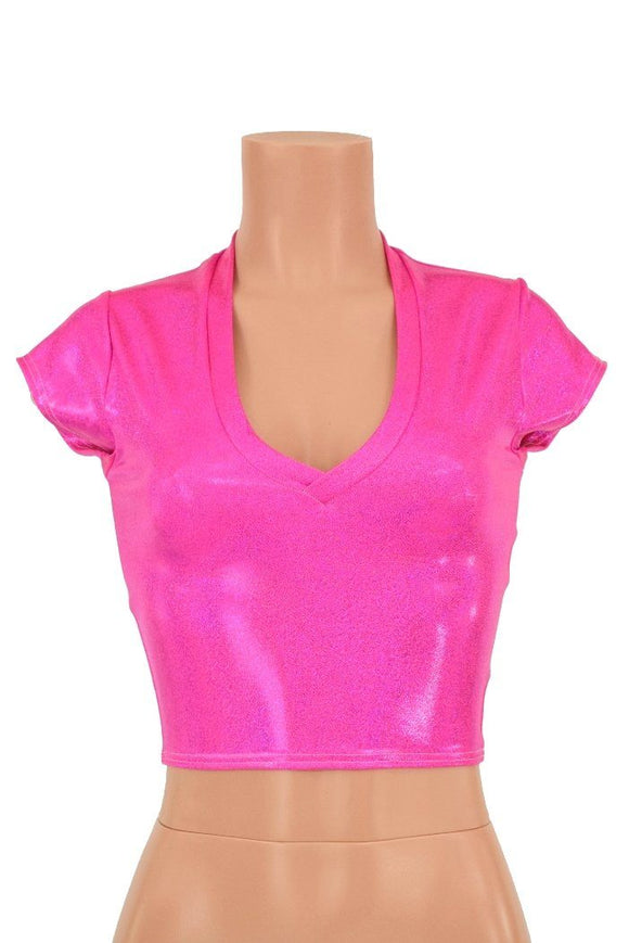 Hot Pink Sparkly Jewel Crop Top - Coquetry Clothing