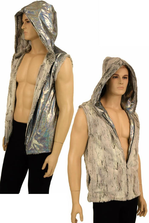 Mens Minky Faux Fur Hooded Vest - Coquetry Clothing