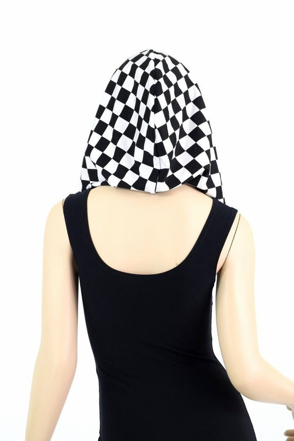 HUGE Black & White Checkered & Gold Kaleidoscope Festival Hood - Coquetry Clothing