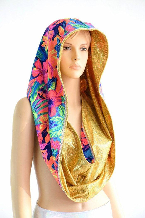 HUGE Neon Tahitian & Gold Festival Hood - Coquetry Clothing
