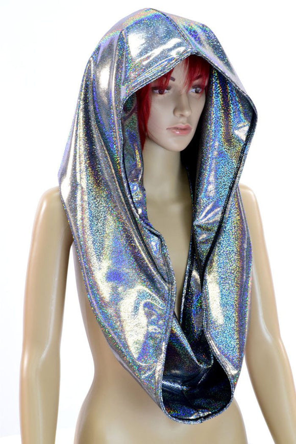 Huge Silver Holographic Festival Hood - Coquetry Clothing
