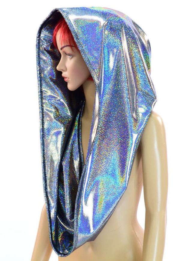 Huge Silver Holographic Festival Hood - Coquetry Clothing