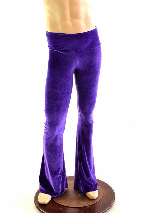 Mens Purple Velvet Bootcut Pants - 1