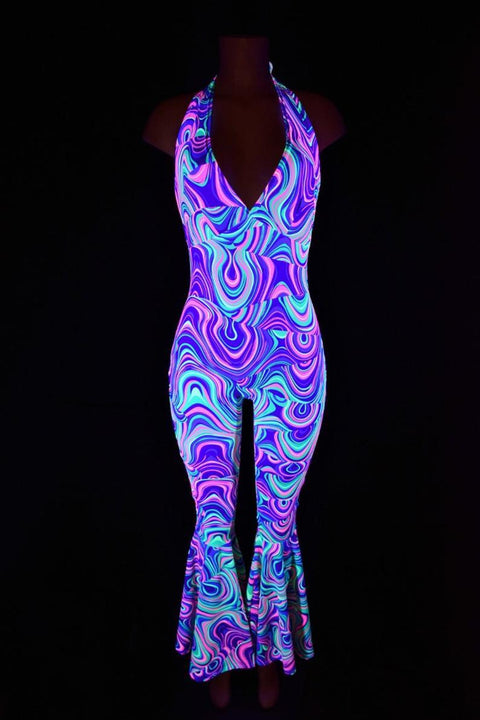 Neon UV Glow Bell Bottom Catsuit - Coquetry Clothing
