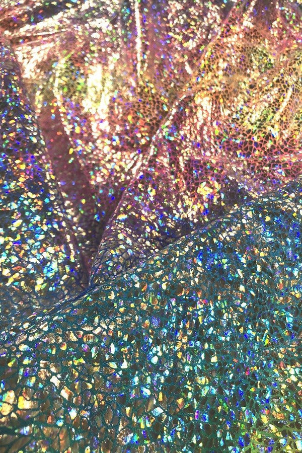 Rainbow Shattered Glass Holographic Stretch Fabric - 2