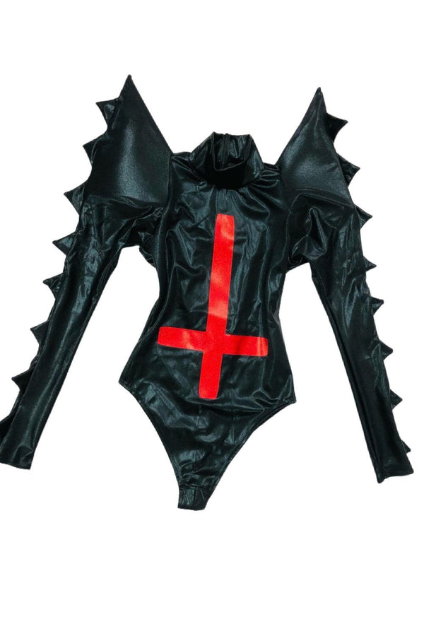 Black Mystique Spiked Romper with Inverted Cross - 6