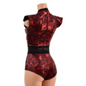 Primeval Red and Mesh Romper with Inset Keyhole Neckline - 6