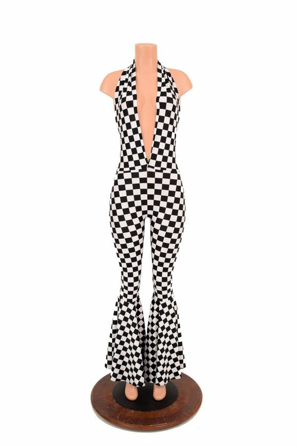 "Josie" Halter Bell Bottom Flare Catsuit - Coquetry Clothing