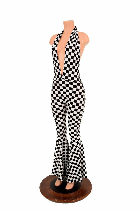 "Josie" Halter Bell Bottom Flare Catsuit - Coquetry Clothing