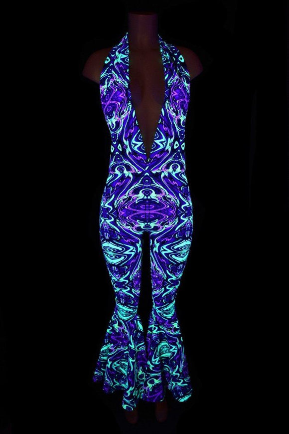 "Josie" Halter Bell Bottom Flare Catsuit - Coquetry Clothing