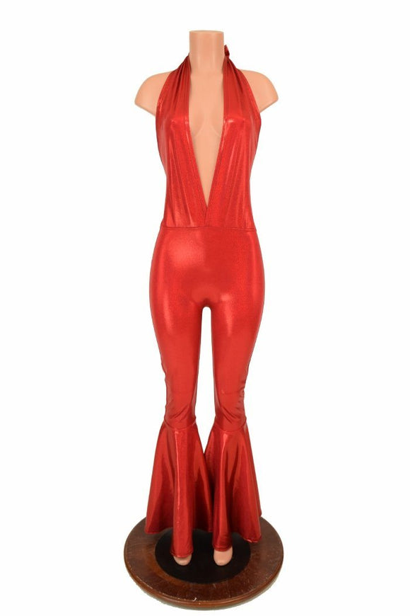 "Josie" Halter Bell Bottom Flare Catsuit - Coquetry Clothing