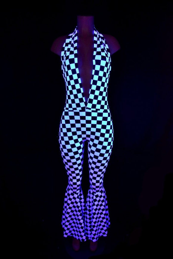 "Josie" Halter Bell Bottom Flare Catsuit - Coquetry Clothing
