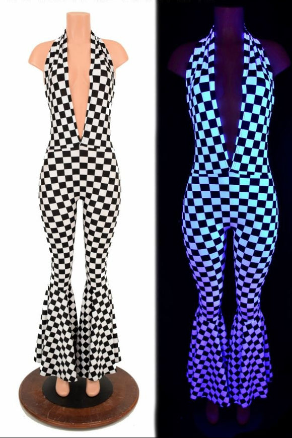 "Josie" Halter Bell Bottom Flare Catsuit - Coquetry Clothing