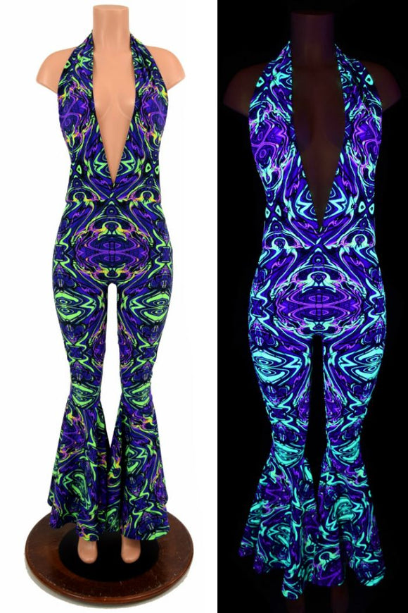 "Josie" Halter Bell Bottom Flare Catsuit - Coquetry Clothing