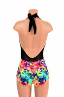 "Josie" Romper in Black Mesh & Acid Splash - Coquetry Clothing