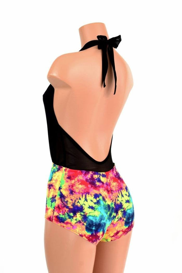 "Josie" Romper in Black Mesh & Acid Splash - Coquetry Clothing