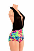 "Josie" Romper in Black Mesh & Acid Splash - Coquetry Clothing