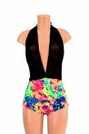 "Josie" Romper in Black Mesh & Acid Splash - Coquetry Clothing