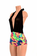 "Josie" Romper in Black Mesh & Acid Splash - Coquetry Clothing