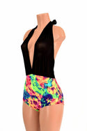 "Josie" Romper in Black Mesh & Acid Splash - 1