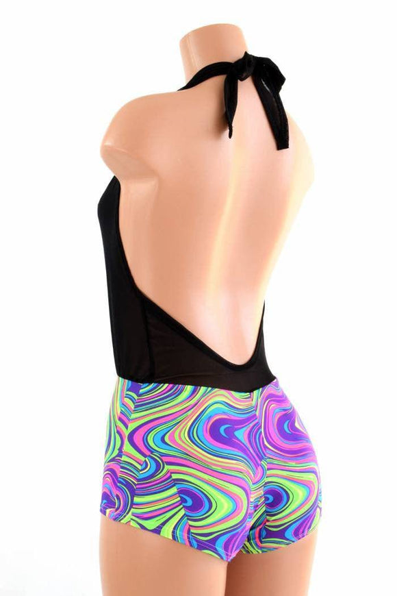 "Josie" Romper in Black Mesh & Glow Worm - Coquetry Clothing