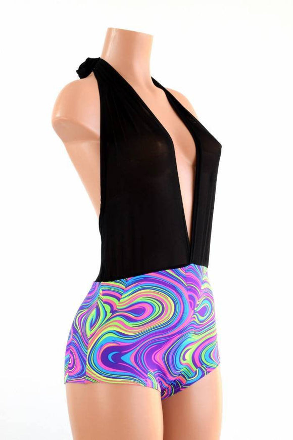 "Josie" Romper in Black Mesh & Glow Worm - Coquetry Clothing