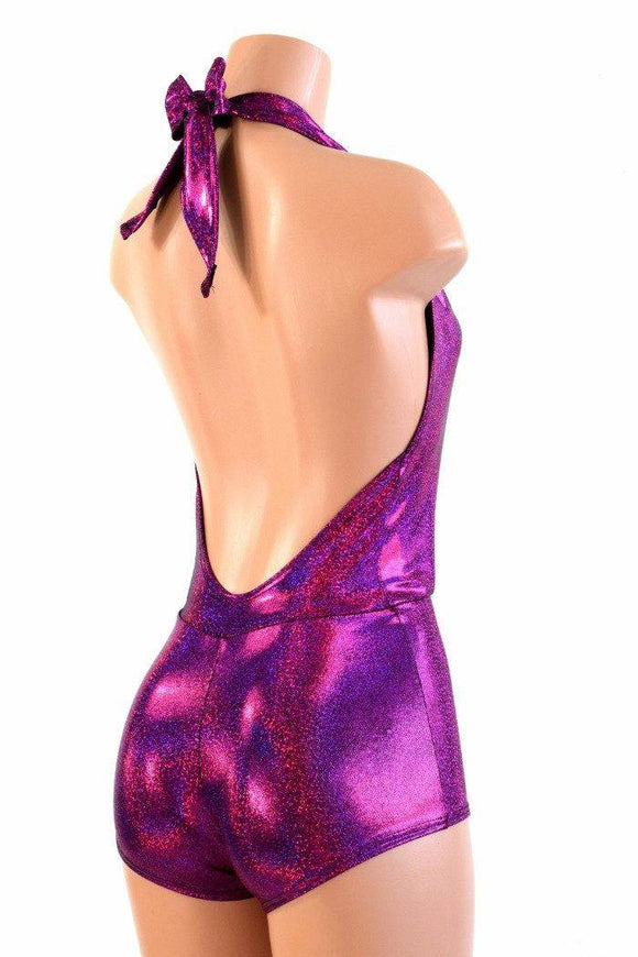 "Josie" Romper in Fuchsia Sparkly Jewel Holographic - Coquetry Clothing
