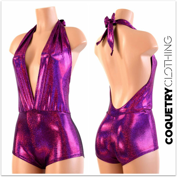 "Josie" Romper in Fuchsia Sparkly Jewel Holographic - 6