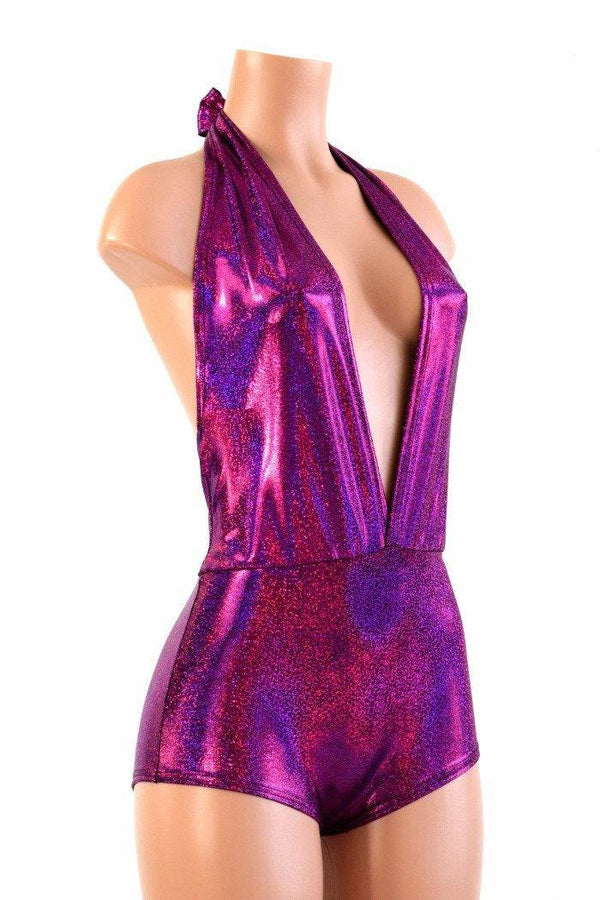 "Josie" Romper in Fuchsia Sparkly Jewel Holographic - 2