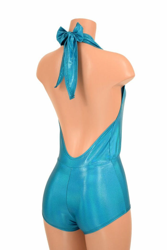 "Josie" Romper in Peacock Holographic - Coquetry Clothing