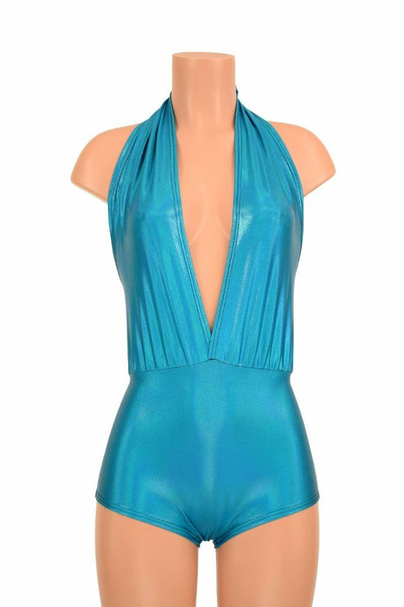 "Josie" Romper in Peacock Holographic - Coquetry Clothing