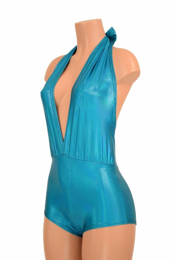 "Josie" Romper in Peacock Holographic - Coquetry Clothing