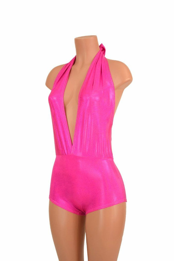 "Josie" Romper in Pink Sparkly Jewel Holographic - Coquetry Clothing