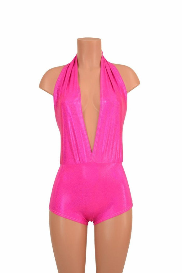 "Josie" Romper in Pink Sparkly Jewel Holographic - Coquetry Clothing