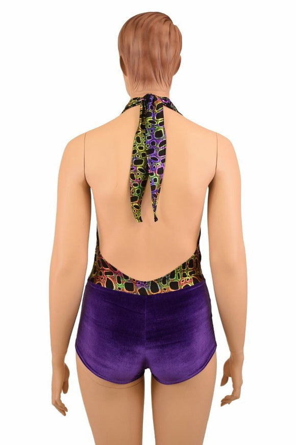 Josie Romper in Poisonous & Purple Velvet - Coquetry Clothing