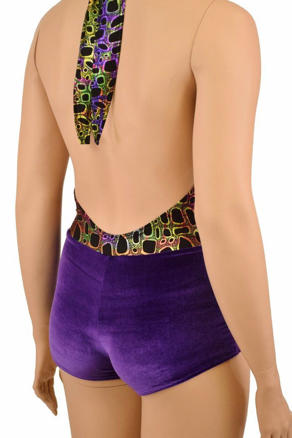 Josie Romper in Poisonous & Purple Velvet - Coquetry Clothing