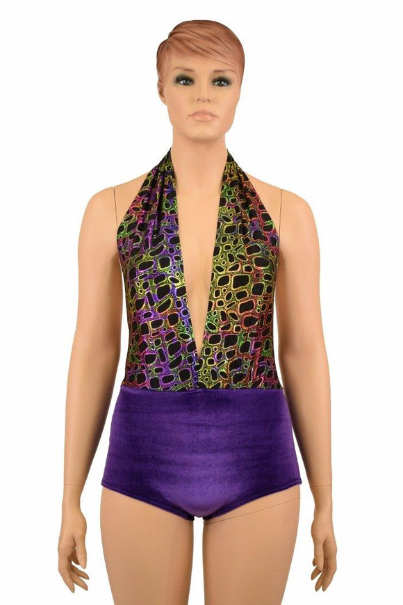 Josie Romper in Poisonous & Purple Velvet - Coquetry Clothing