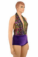 Josie Romper in Poisonous & Purple Velvet - Coquetry Clothing
