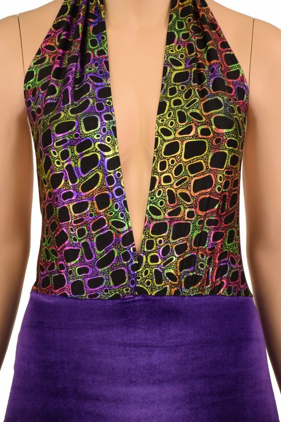 Josie Romper in Poisonous & Purple Velvet - Coquetry Clothing