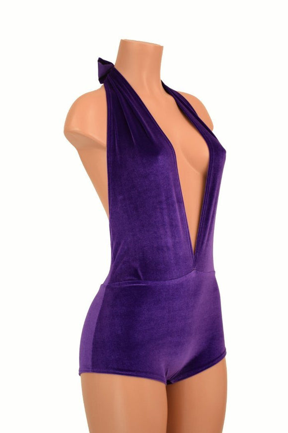 "Josie" Romper in Purple Velvet - Coquetry Clothing
